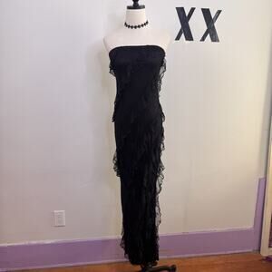 Vintage Y2K Paris Hilton Black Strapless Mesh Lace Ruffle Dress Indie Sleaze M